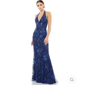 MAC DUGGAL FLORAL EMBELLISHED HALTER GOWN